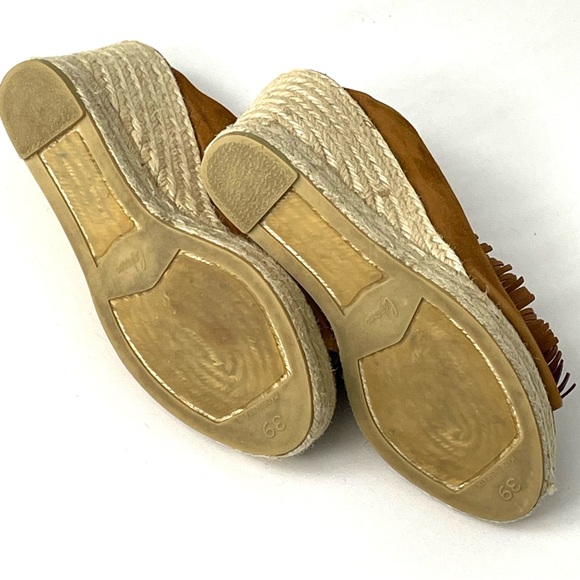 NWOT Castaner Open Toe Brown Suede Fringe Wedges Made In Spain Size 39 US 8 - Picture 9 of 14
